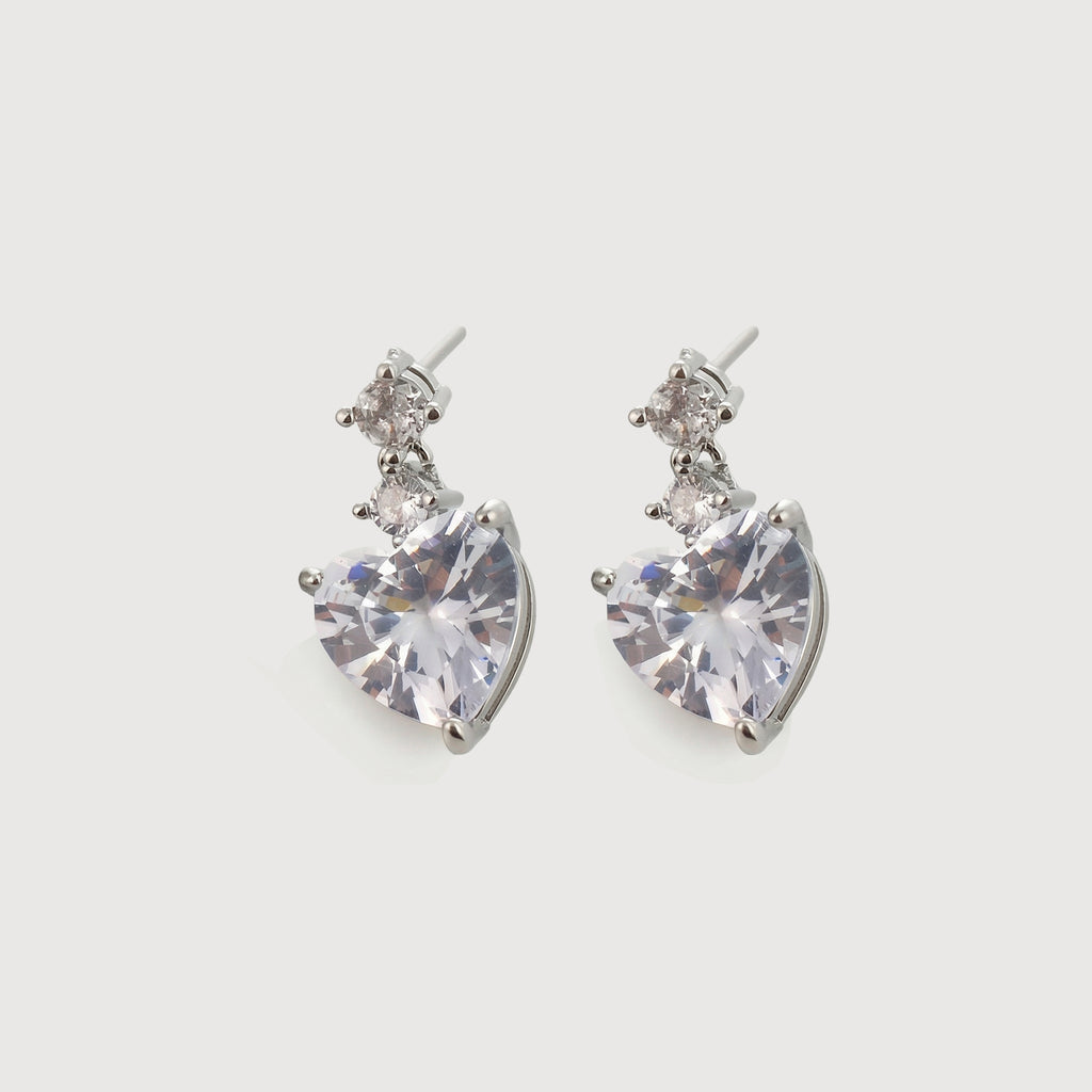 Heart-Cut Zircon Drop Stud Earrings