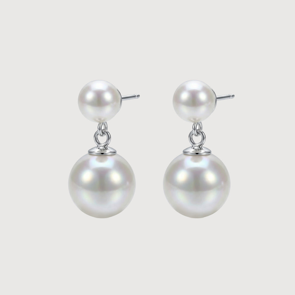 Double Pearl Drop Stud Earrings