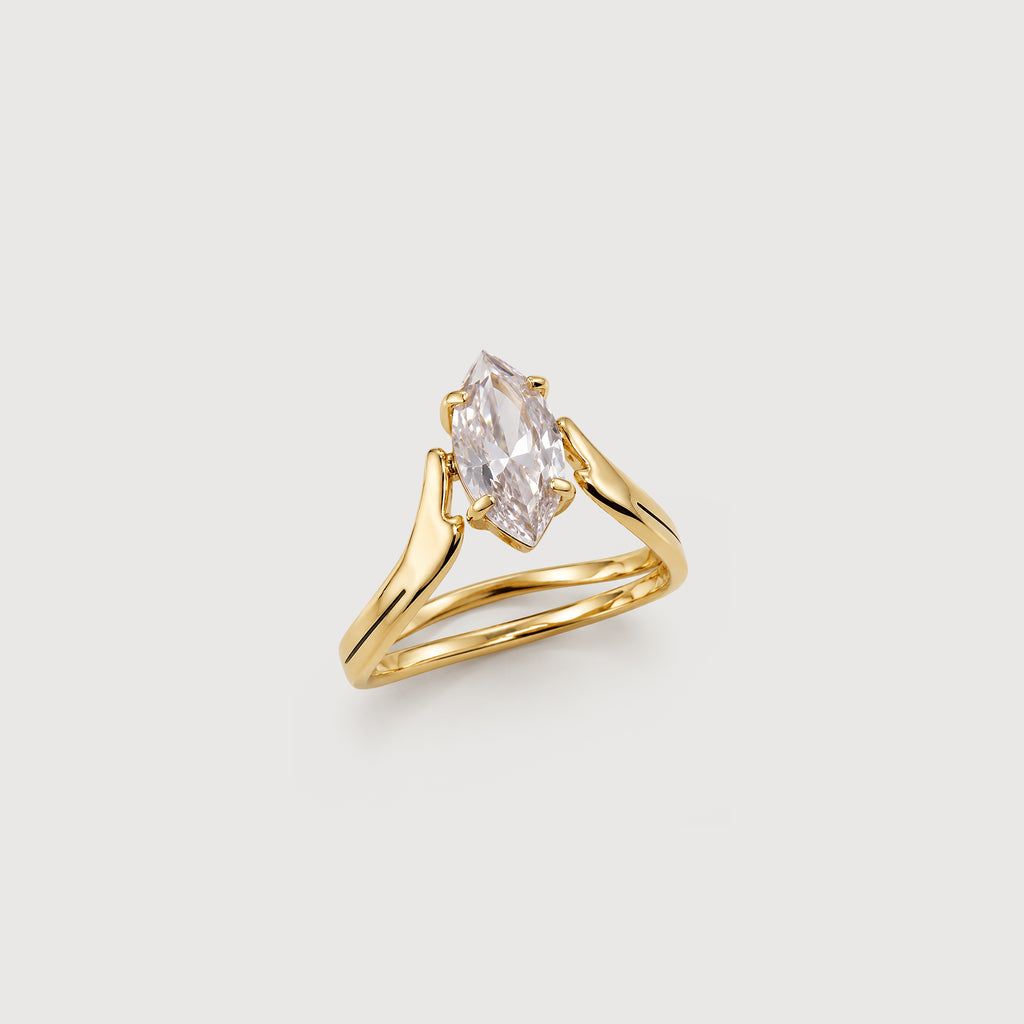 18K Gold-Plated Stainless Steel Marquise Zircon Ring