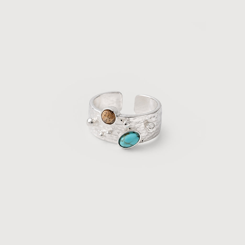 Turquoise Hammered Adjustable Copper Ring