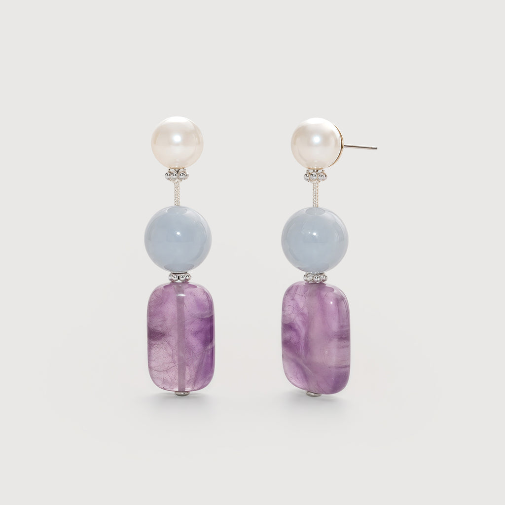 Pearl and Purple Zircon Drop Earrings
