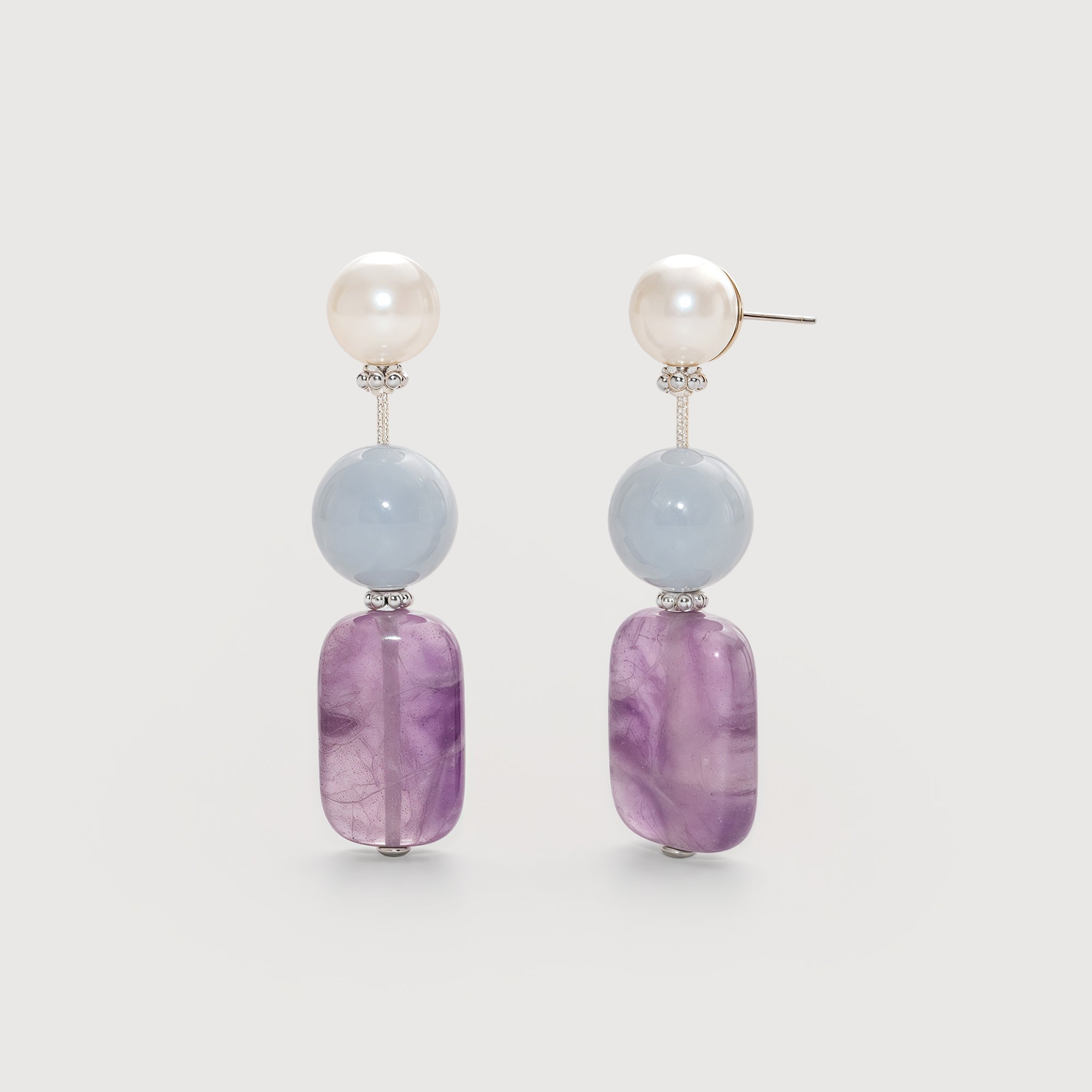 Pearl and Purple Zircon Drop Earrings