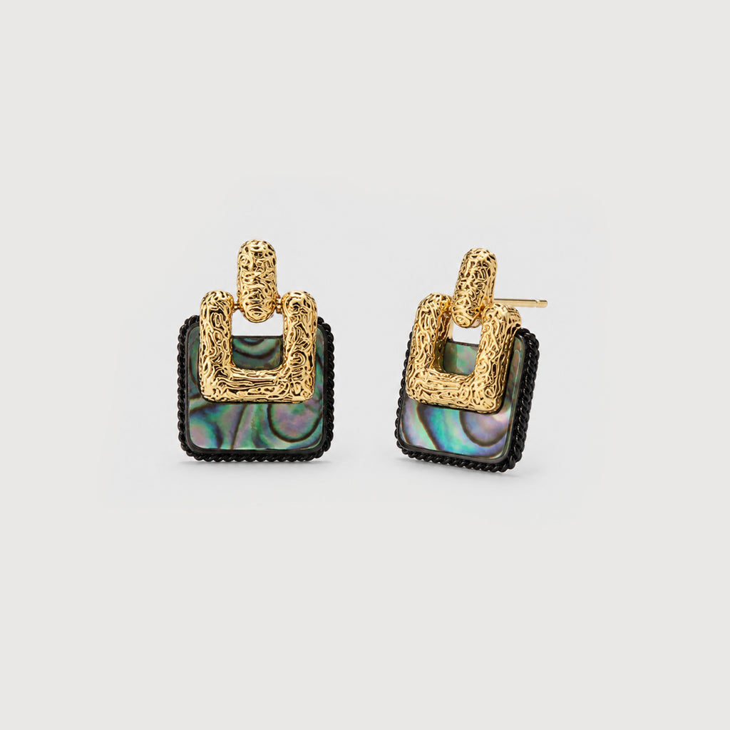 Gold-Plated S925 Shell Geometric Stud Earrings