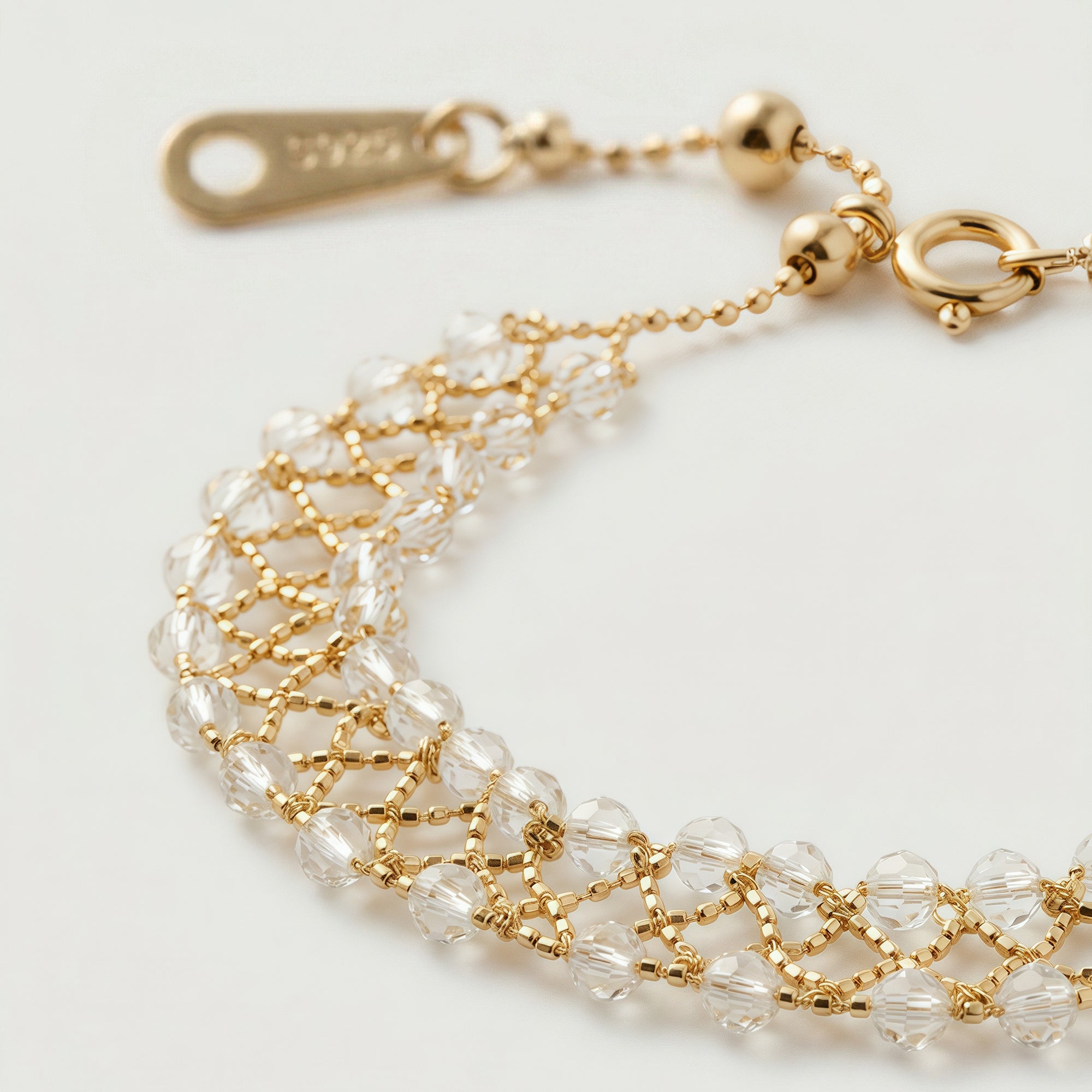 Gold-Tone Sterling Silver Beaded Mesh Bracelet