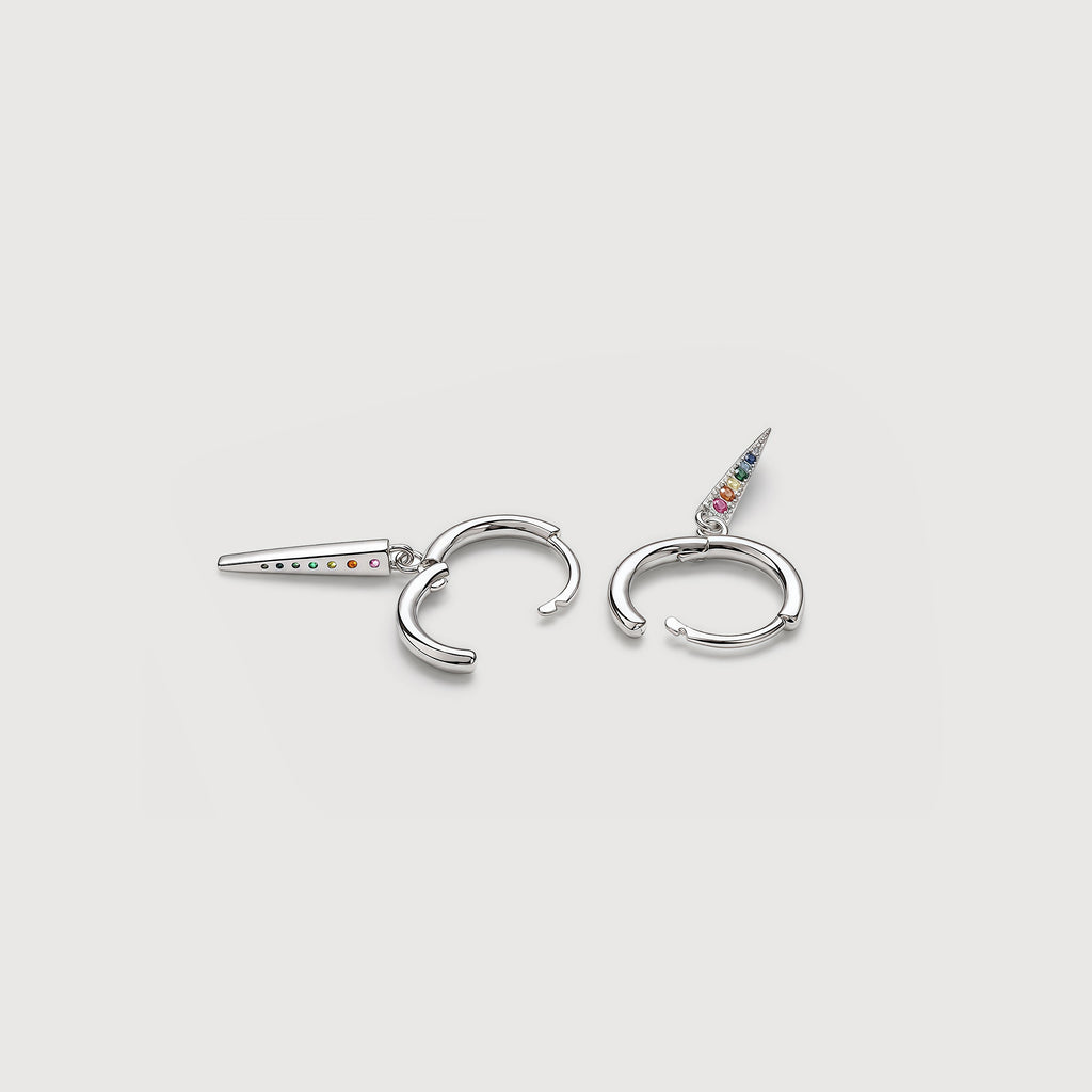 S925 Silver Rainbow Zircon Spike Hoop Earrings