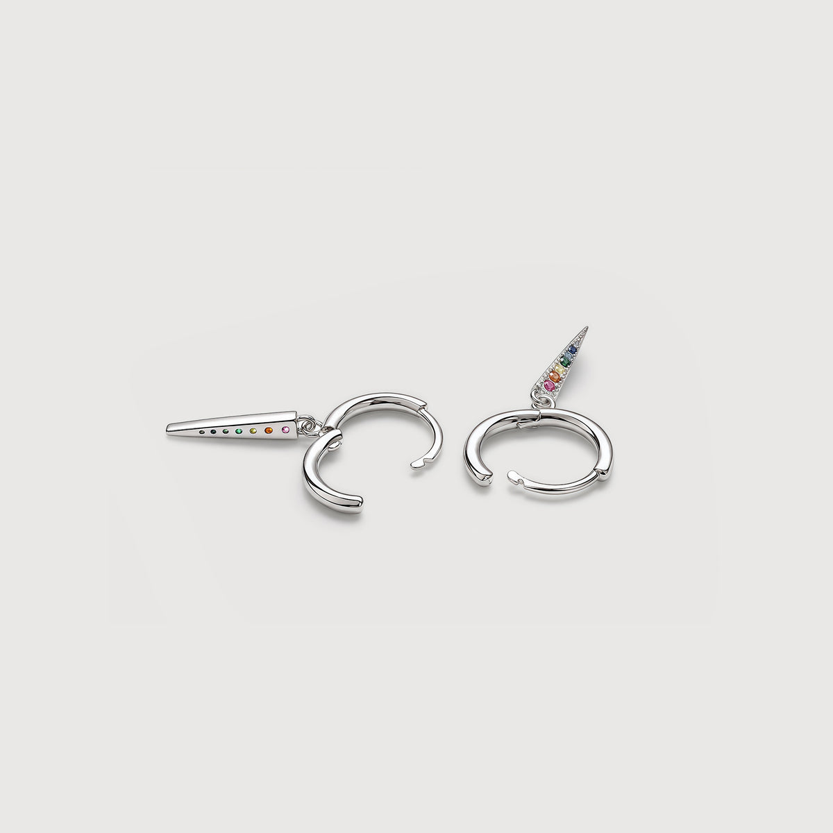 S925 Silver Rainbow Zircon Spike Hoop Earrings