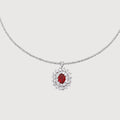 Red Oval Zircon Halo Pendant Necklace