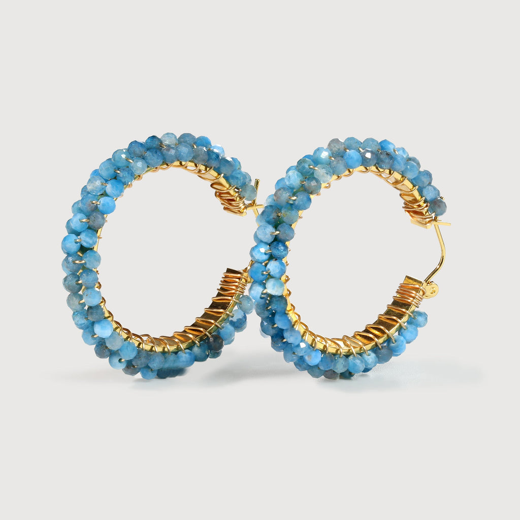 Blue Agate Beaded Hoop Earrings