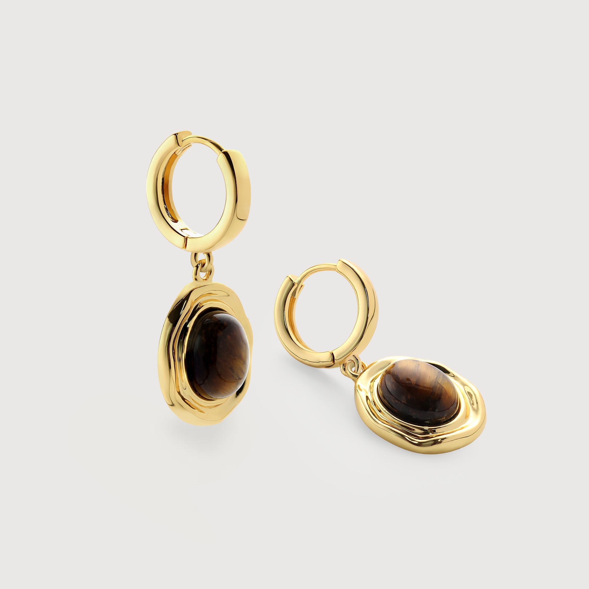 18K Gold-Plated Tiger's Eye Drop Hoop Earrings