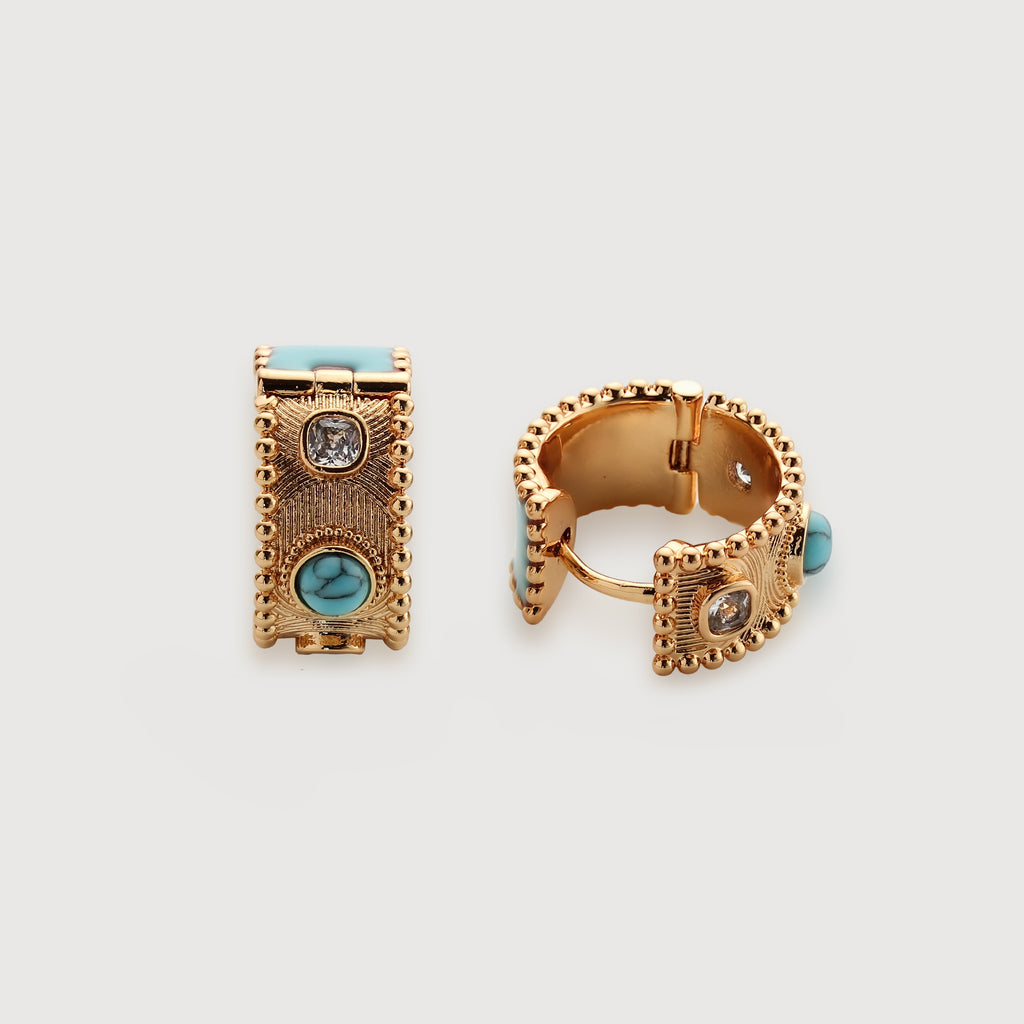 Turquoise & Tiger Eye Hoop Earrings