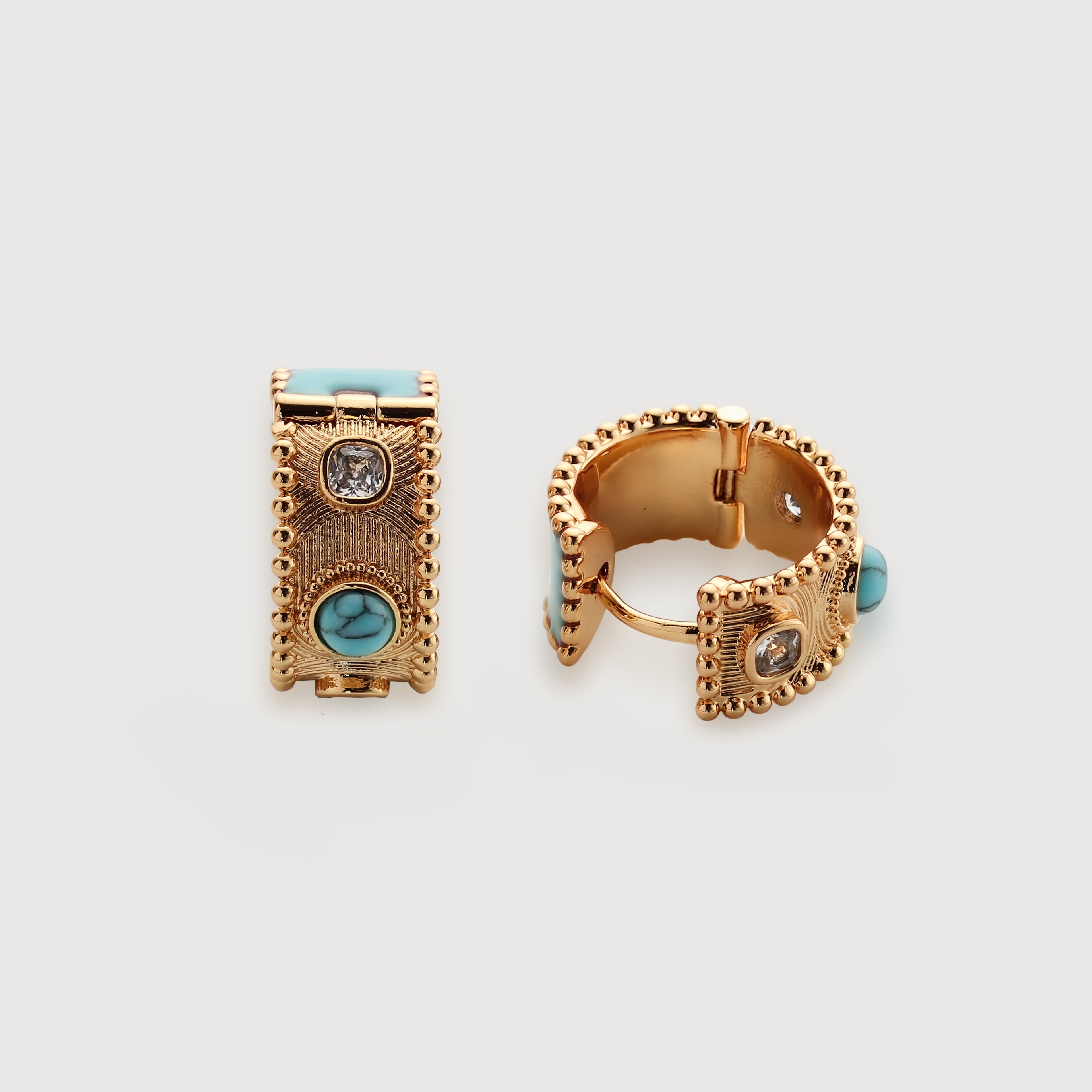 Turquoise & Tiger Eye Hoop Earrings