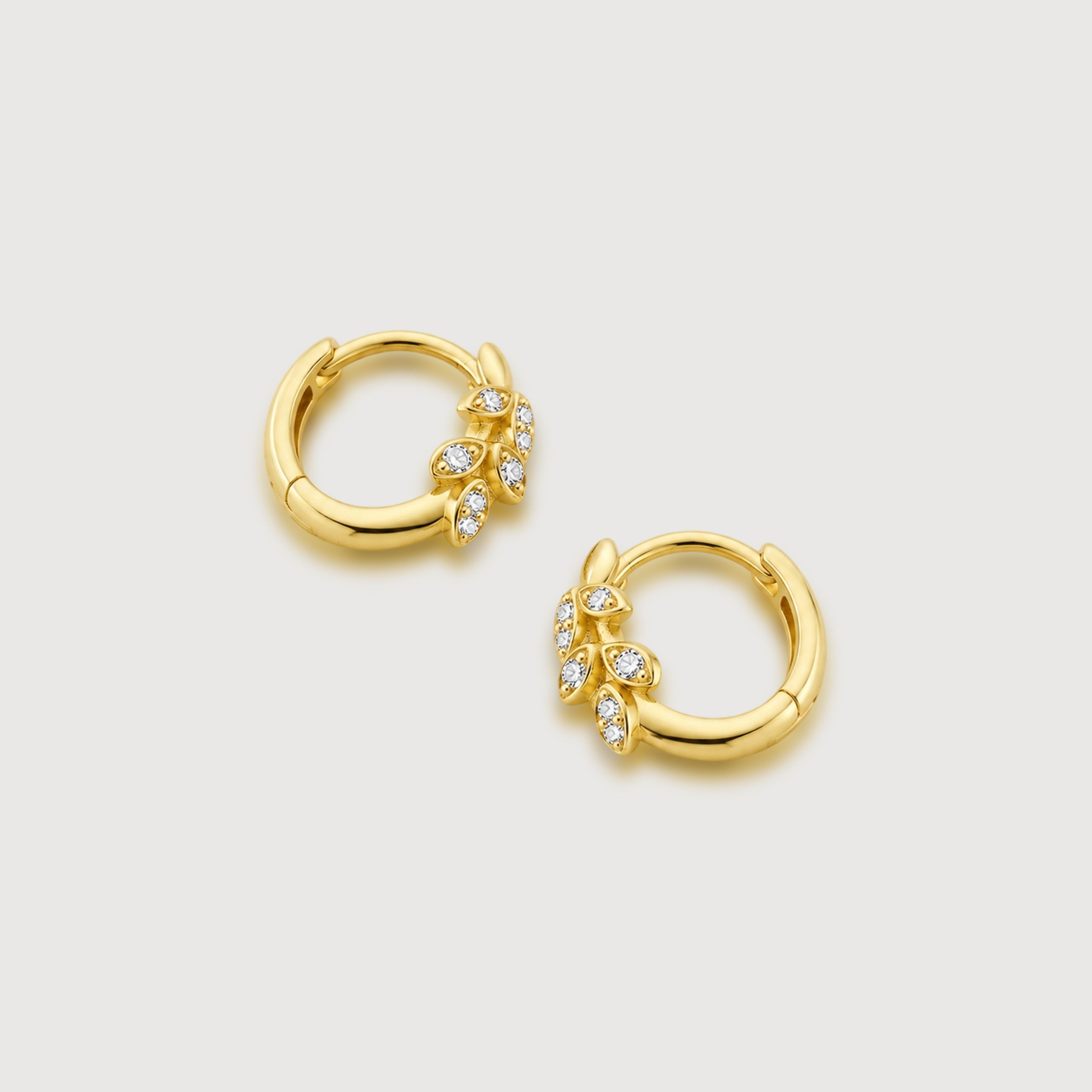 S925 Silver Zircon Leaf Huggie Hoop Earrings
