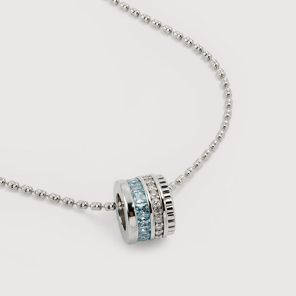Silver-Tone Blue Crystal Barrel Pendant Necklace