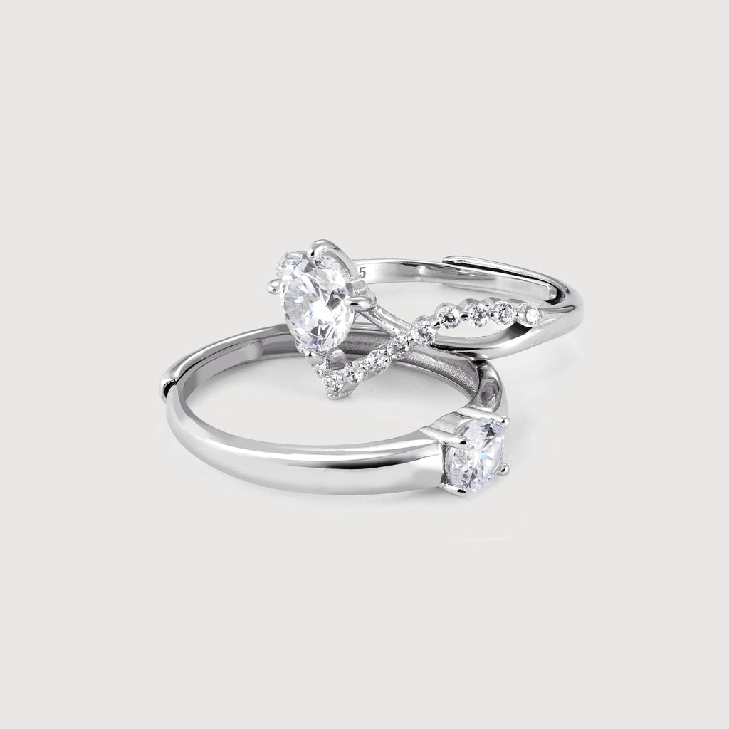 Adjustable S925 Silver Zircon Couple Ring Set