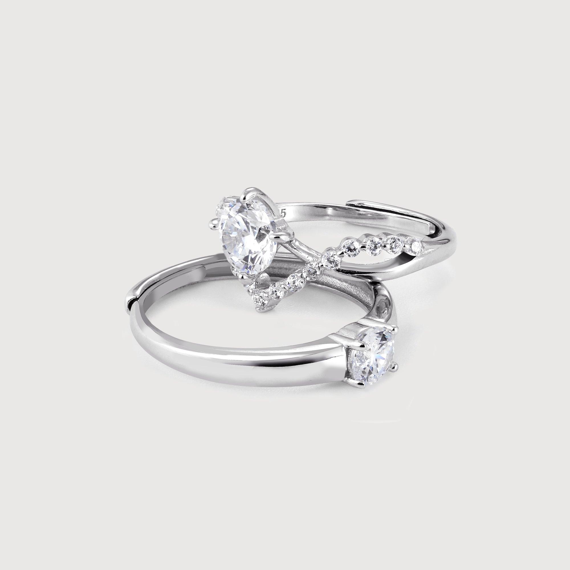 Adjustable S925 Silver Zircon Couple Ring Set