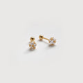 Gold-Plated S925 5A Zircon Floral Cluster Stud Earrings