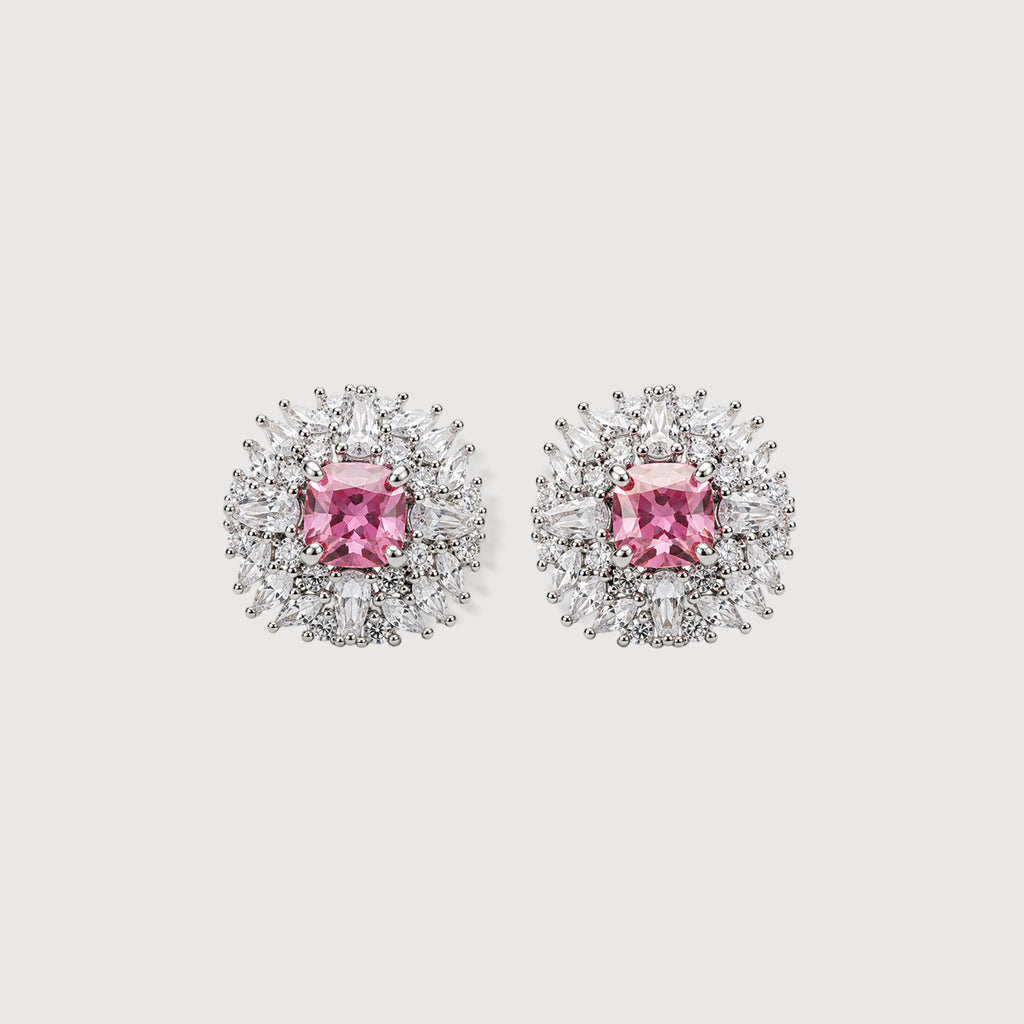 Pink Cushion Halo Zircon Stud Earrings