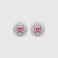 Pink Cushion Halo Zircon Stud Earrings