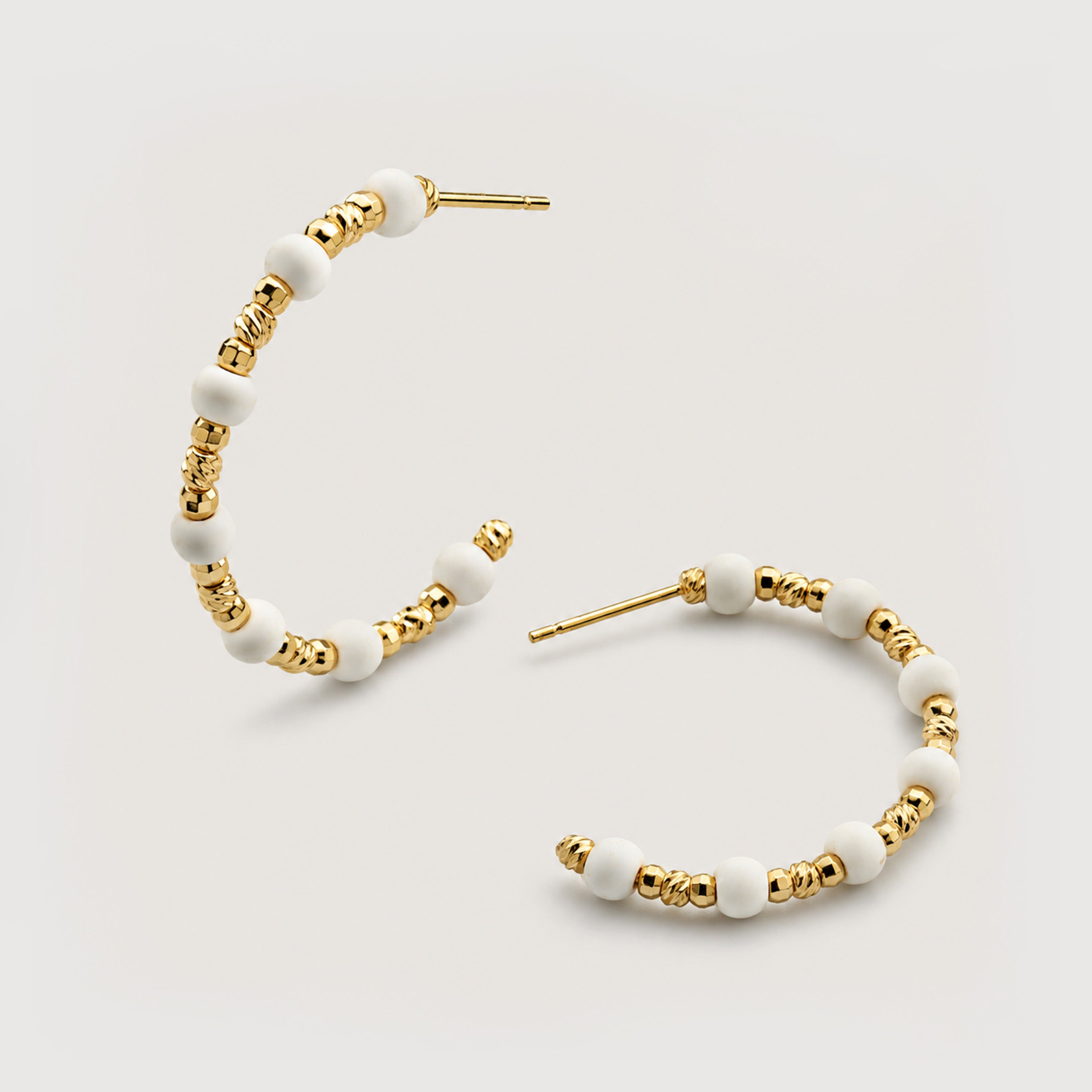 Gold-Plated Beaded Open Hoop Earrings