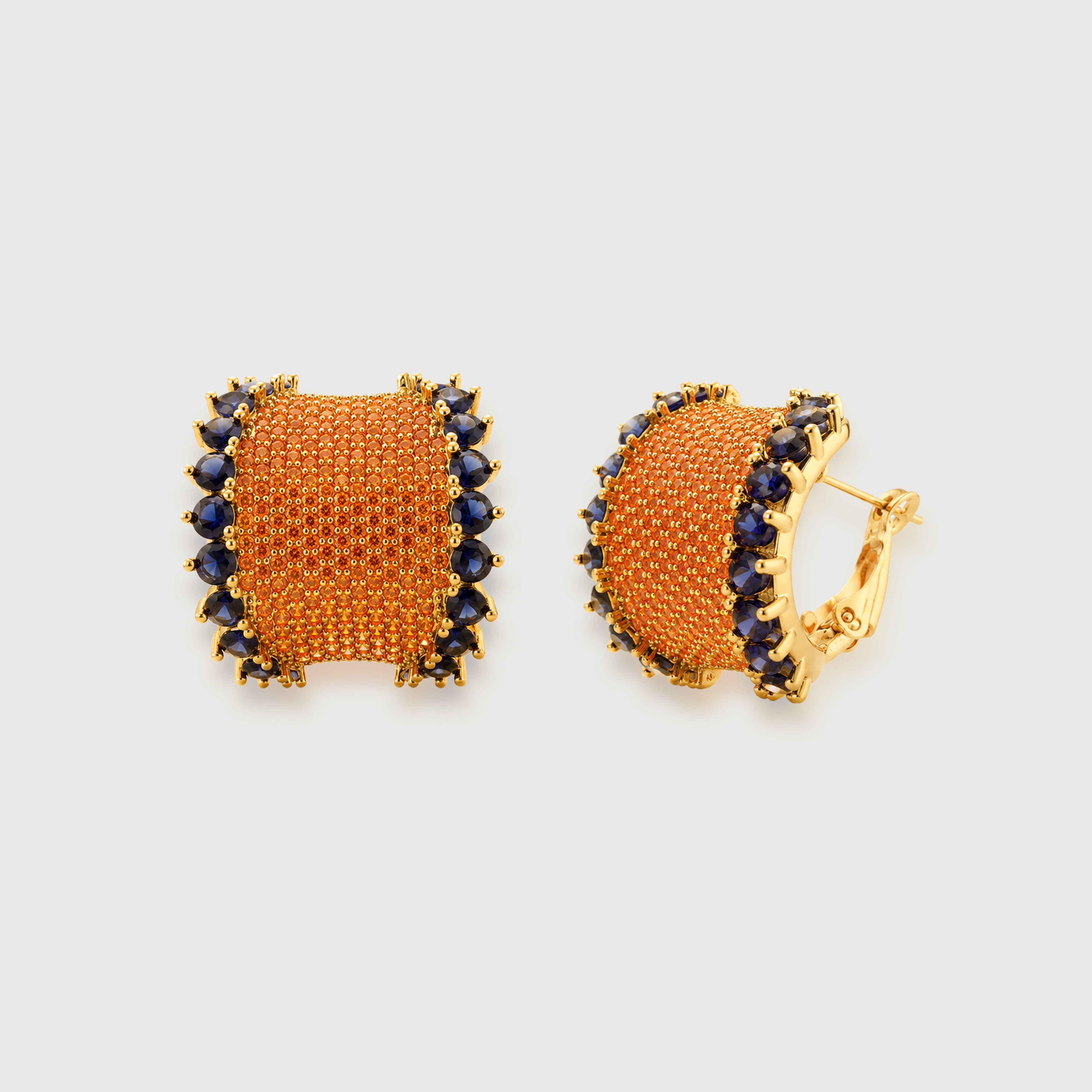 Blue CZ Textured Statement Hoops
