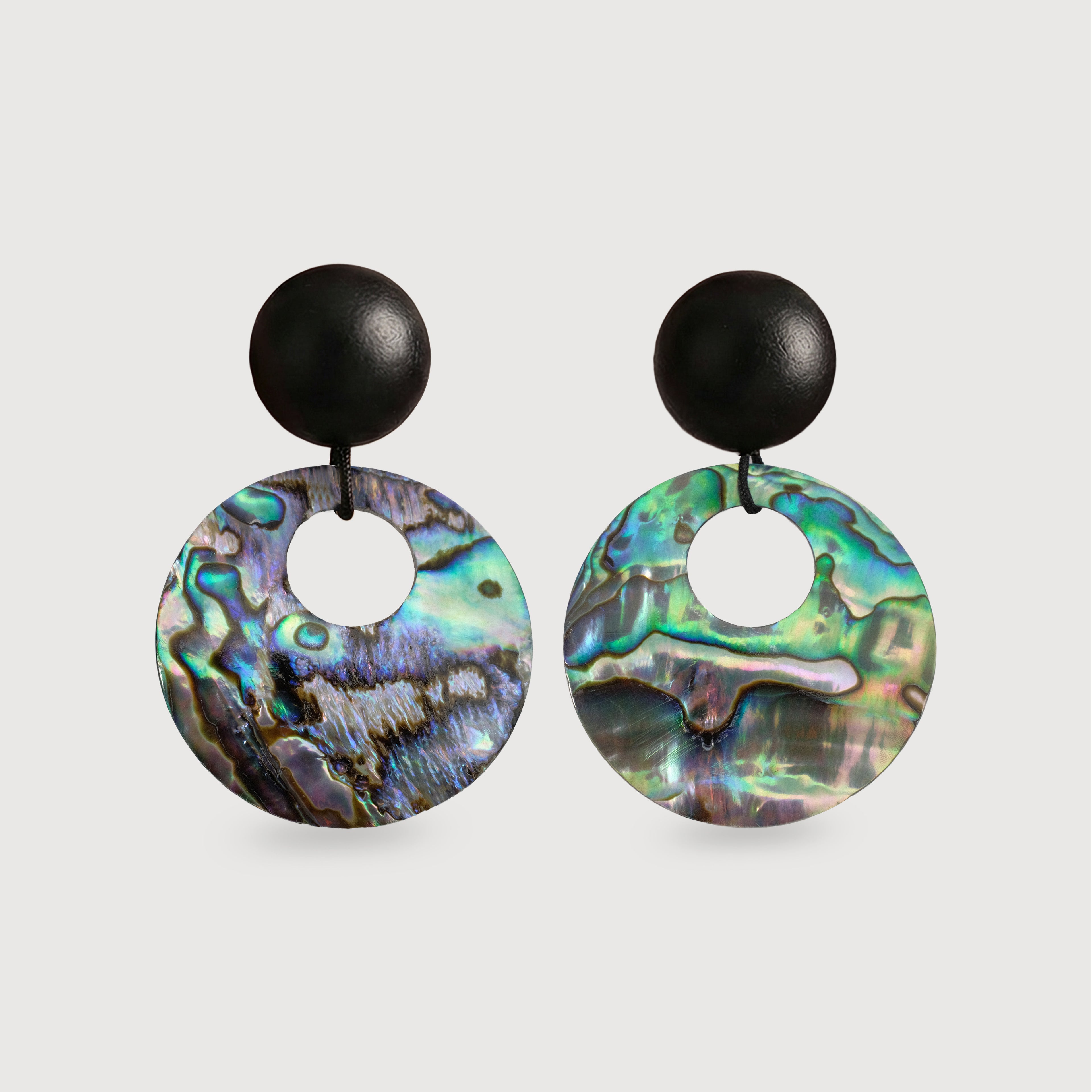 Black Bead Iridescent Shell Drop Earrings