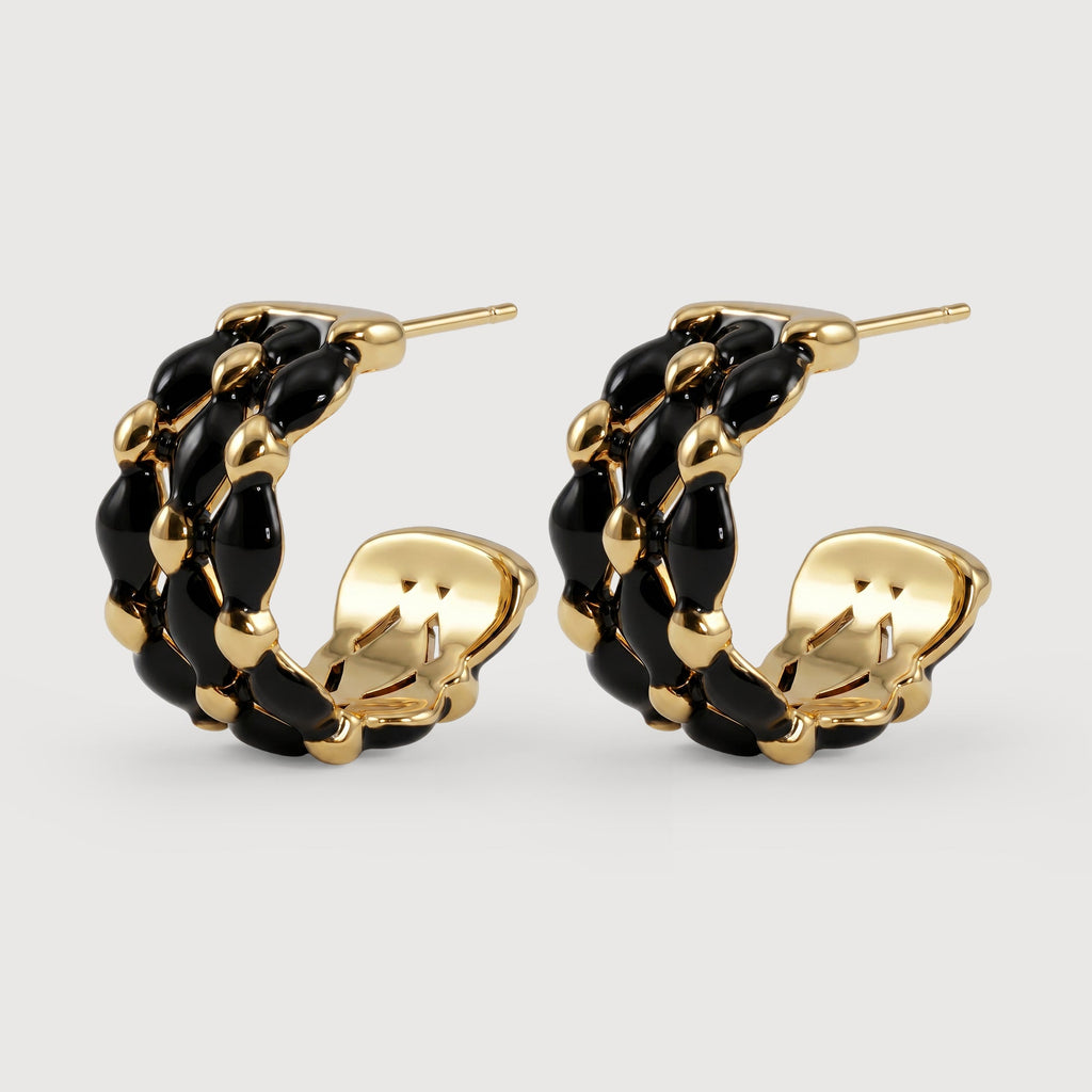 Black Enamel Woven Hoop Earrings