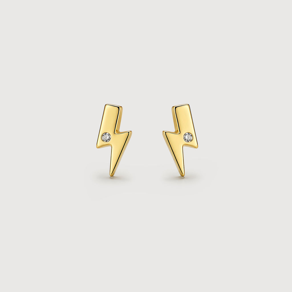 18K Gold-Plated S925 Lightning Bolt Stud Earrings