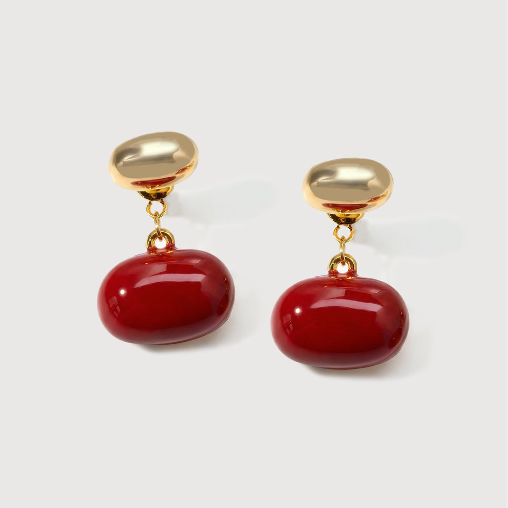 Red Enamel Pebble Drop Stud Earrings