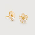 Gold-Plated Pearl Flower Stud Earrings