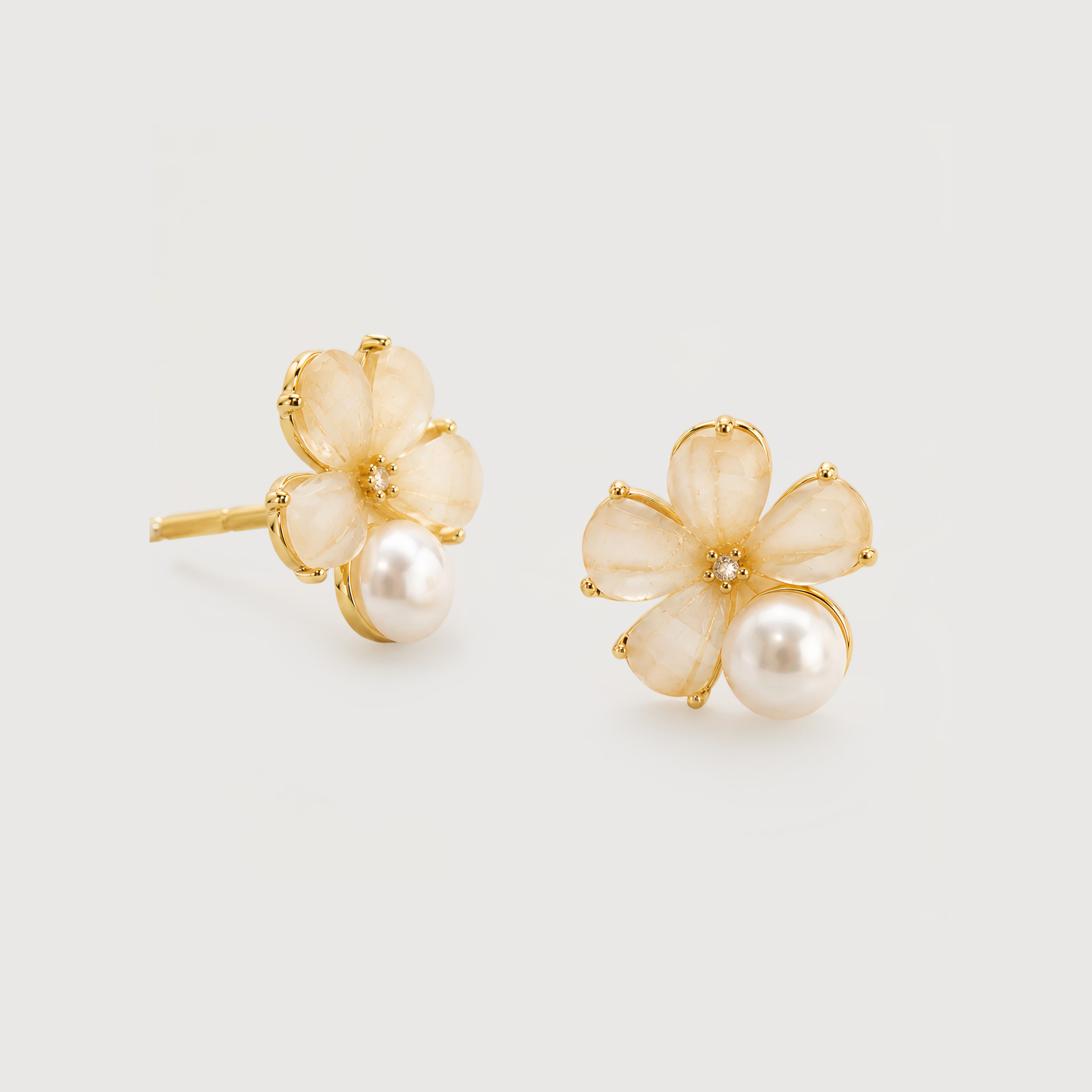 Gold-Plated Pearl Flower Stud Earrings