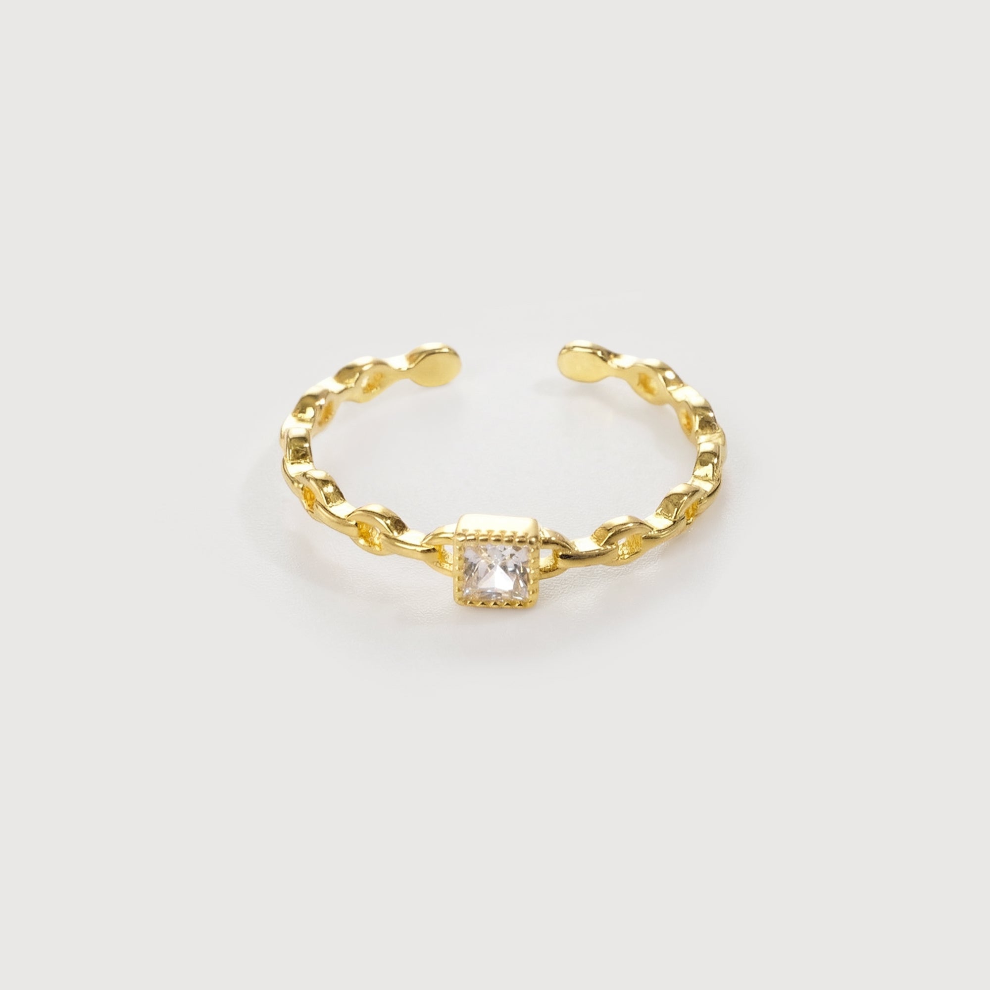Square Zircon Chain-Link S925 Adjustable Ring