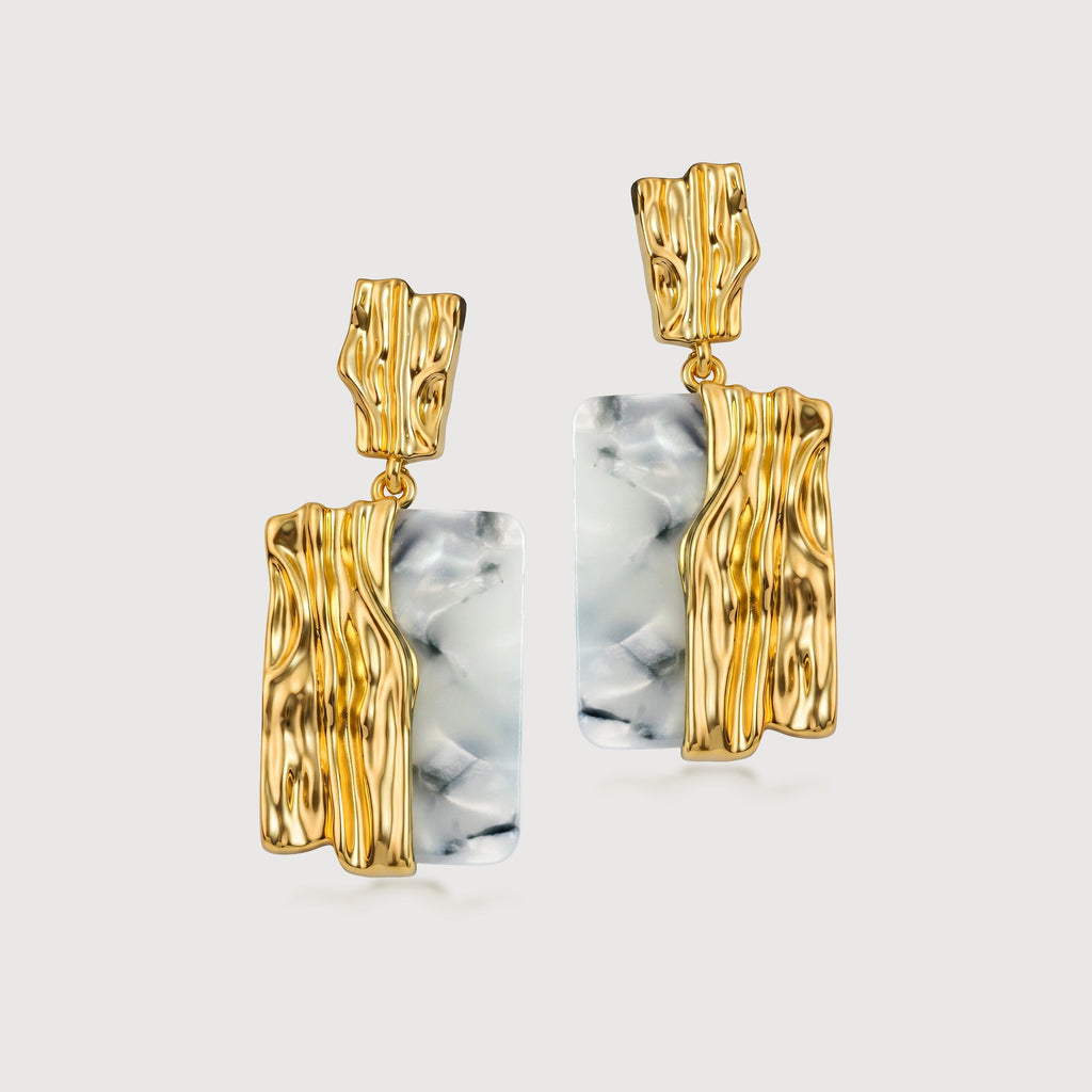 Textured Gold Shell Panel Drop Earrings