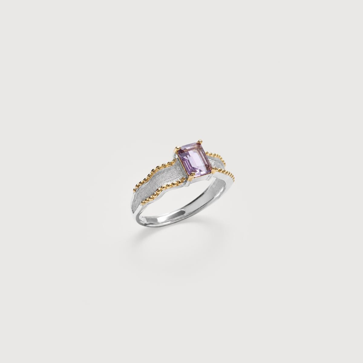 Natural Gemstone Two-Tone Adjustable Sterling Silver Ring