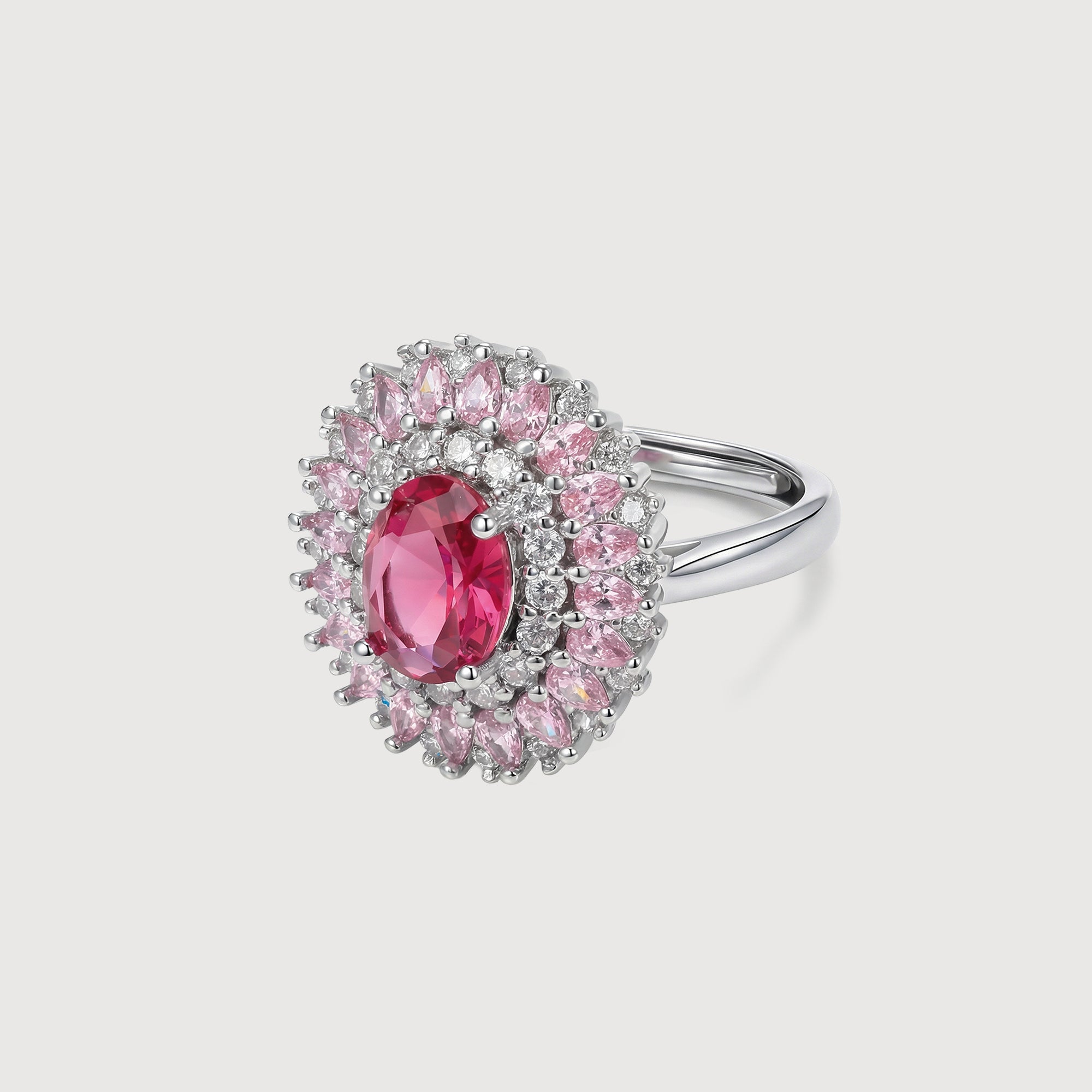 Pink Zircon Floral Halo Adjustable Ring