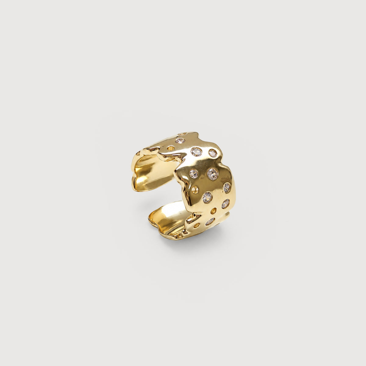 5A Zirconia Irregular Wide Gold-Plated Copper Alloy Ring