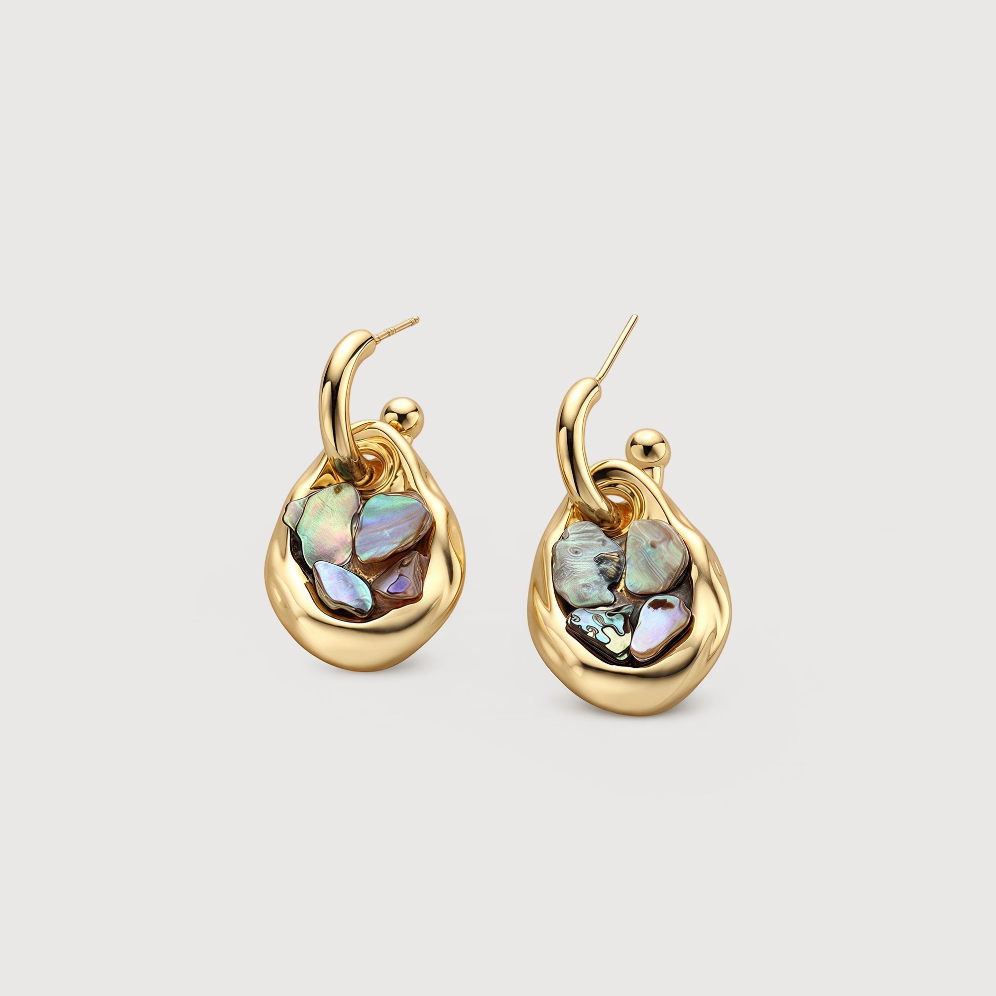 S925 Silver Abalone Shell Drop Hoop Earrings