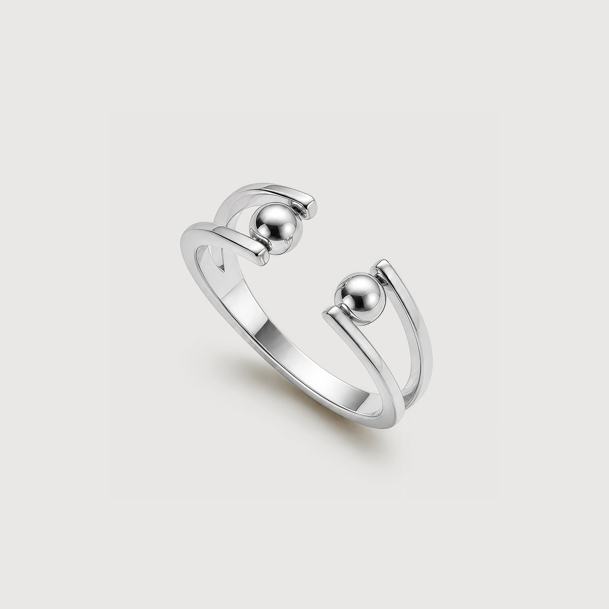 Real Gold-Plated S925 Double Ball Open Ring