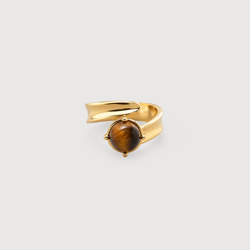 Natural Tiger's Eye Bypass 18K Gold-Plated Copper Ring