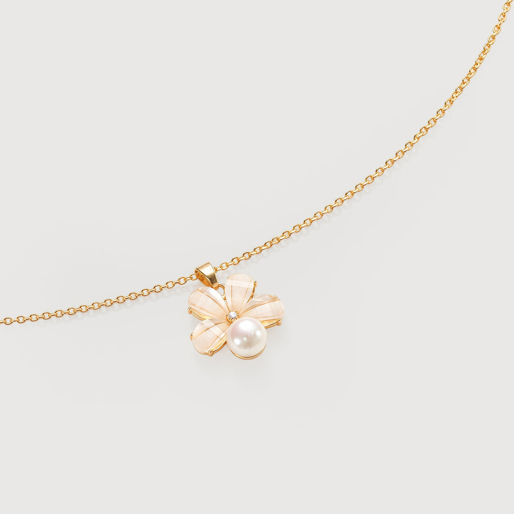 Pearl Floral Gold-Plated Brass Pendant Necklace