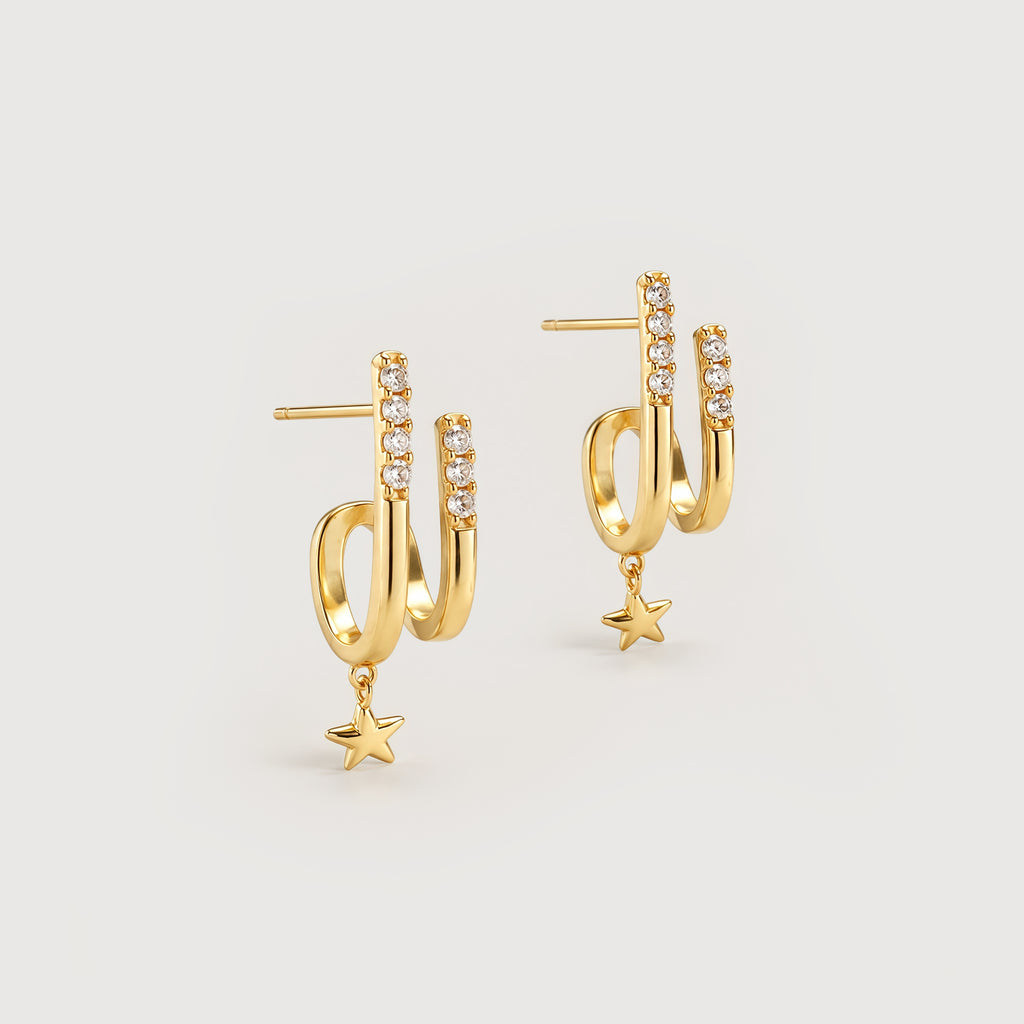 18K Gold-Plated S925 5A Zircon Star Drop Earrings