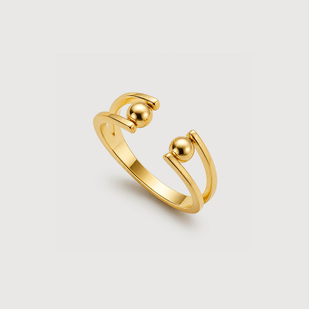 Real Gold-Plated S925 Double Ball Open Ring