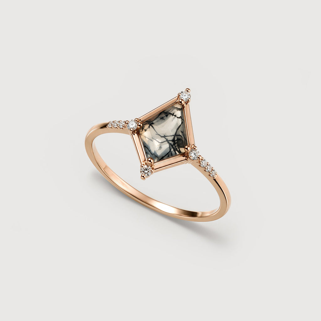 Kite Moss Agate Zircon S925 Silver Ring