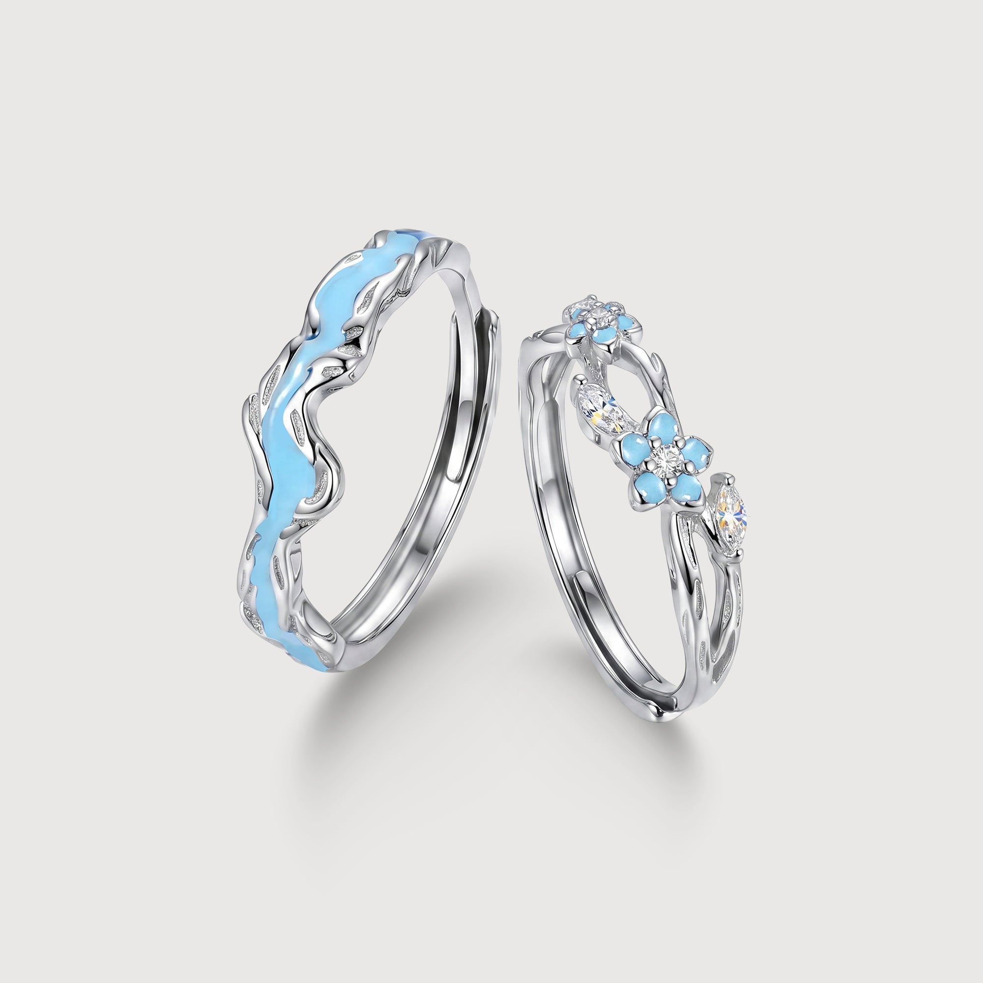 S999 Silver Forget-Me-Not Couple Ring Set