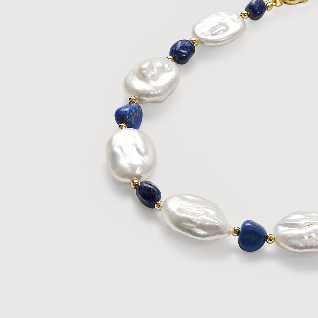 Baroque Freshwater Pearl & Blue Bead Gold-Plated Bracelet