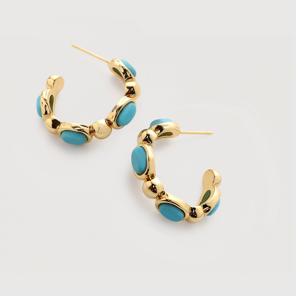 Turquoise-Set S925 Sterling Silver Hoop Earrings