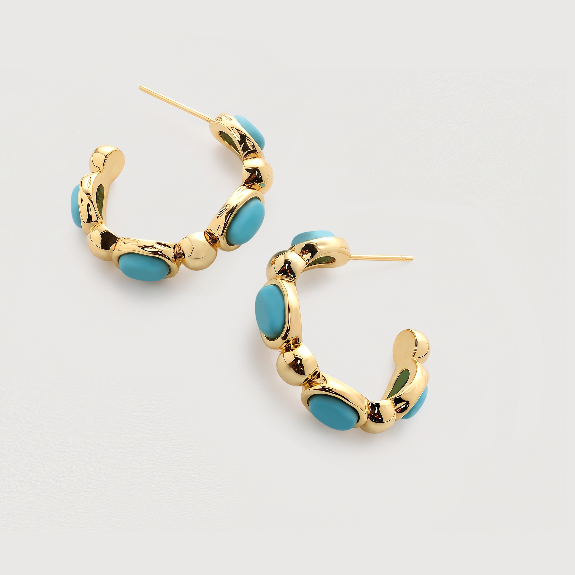 Turquoise-Set S925 Sterling Silver Hoop Earrings