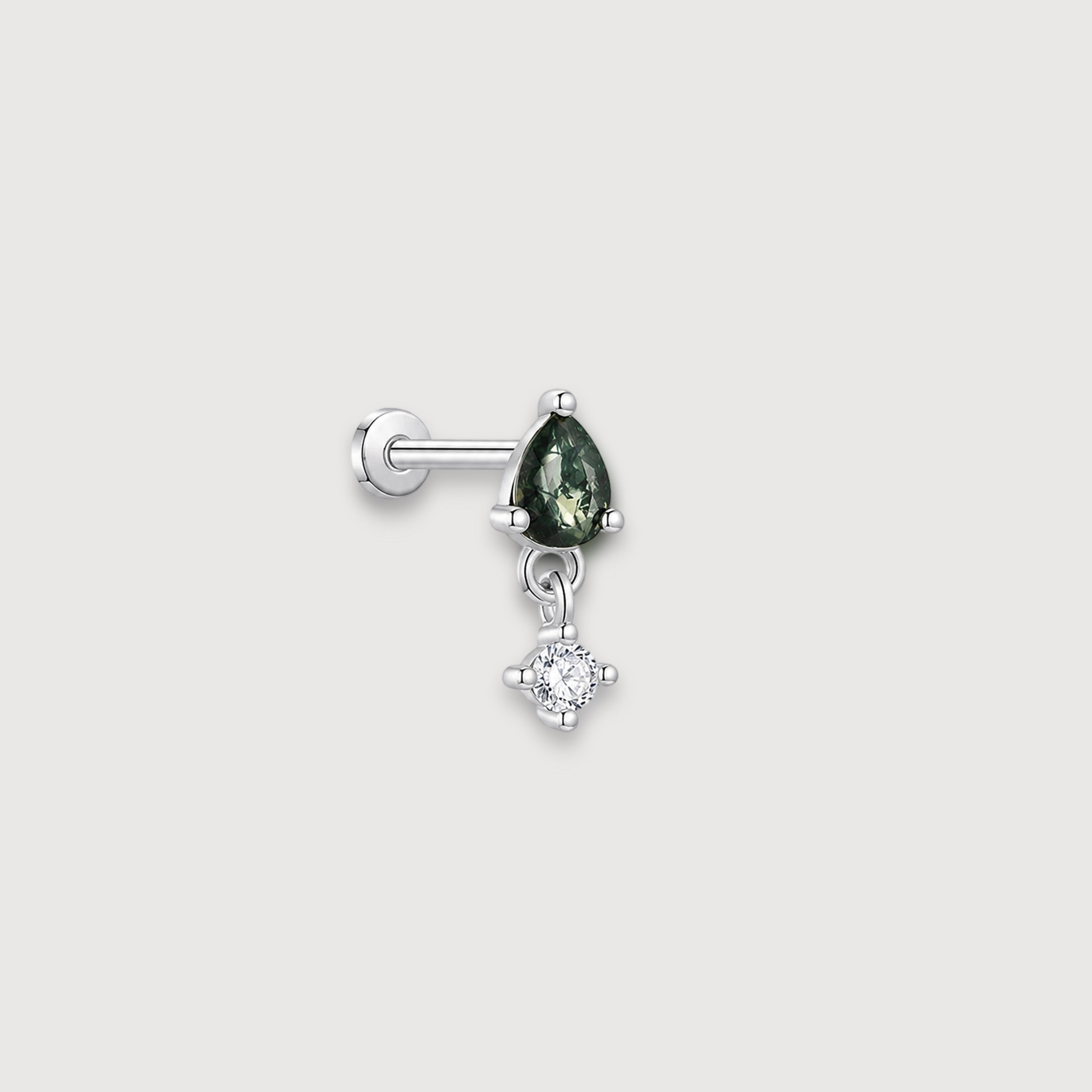 Moss Agate Zircon Flat-Back Drop Earrings