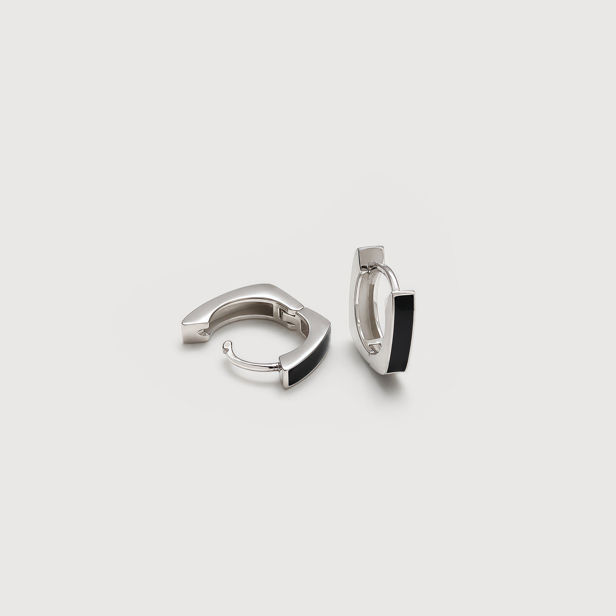 S925 Silver Black Accent Huggie Hoop Earrings