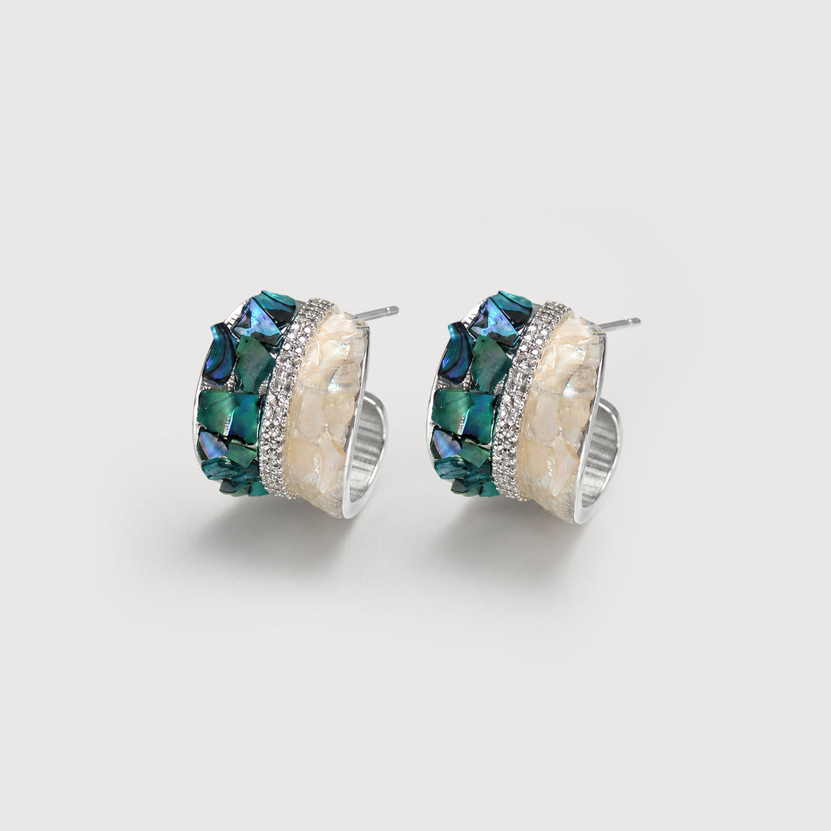 Shell Mosaic Curved Statement Stud Earrings