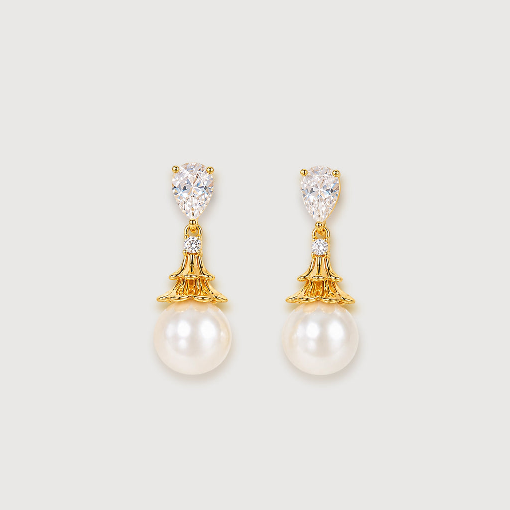 Pear-Cut Zircon & Faux Pearl Drop Earrings